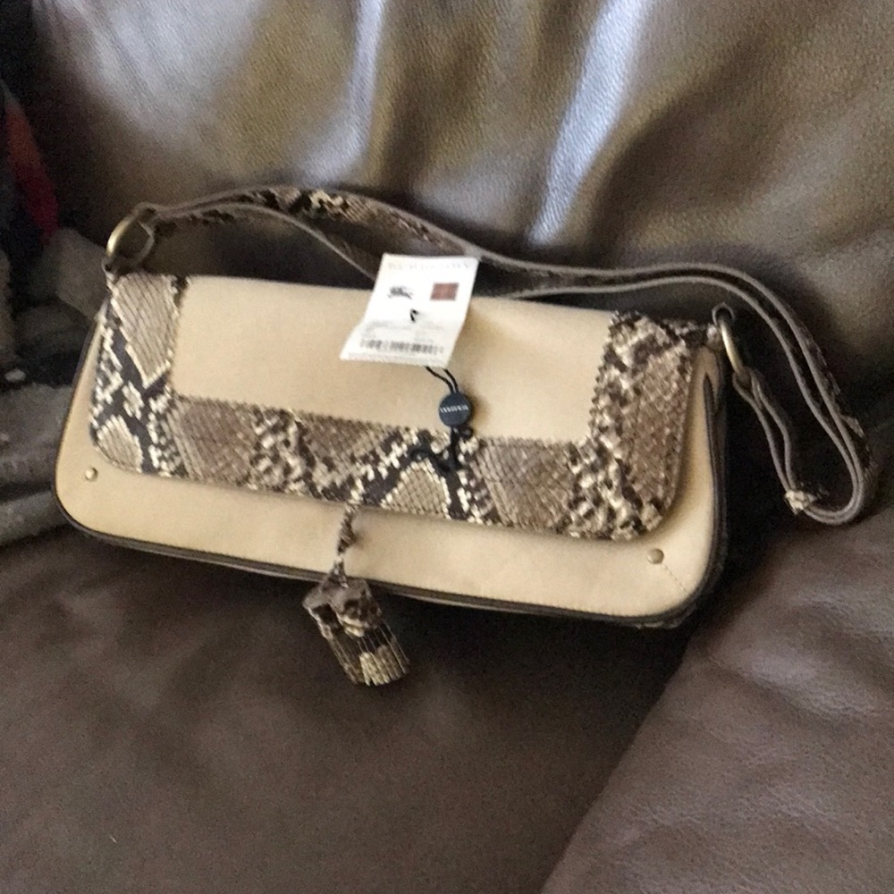 Burberry, stunning canvas and snake embossed crossbody/clutch, handbag